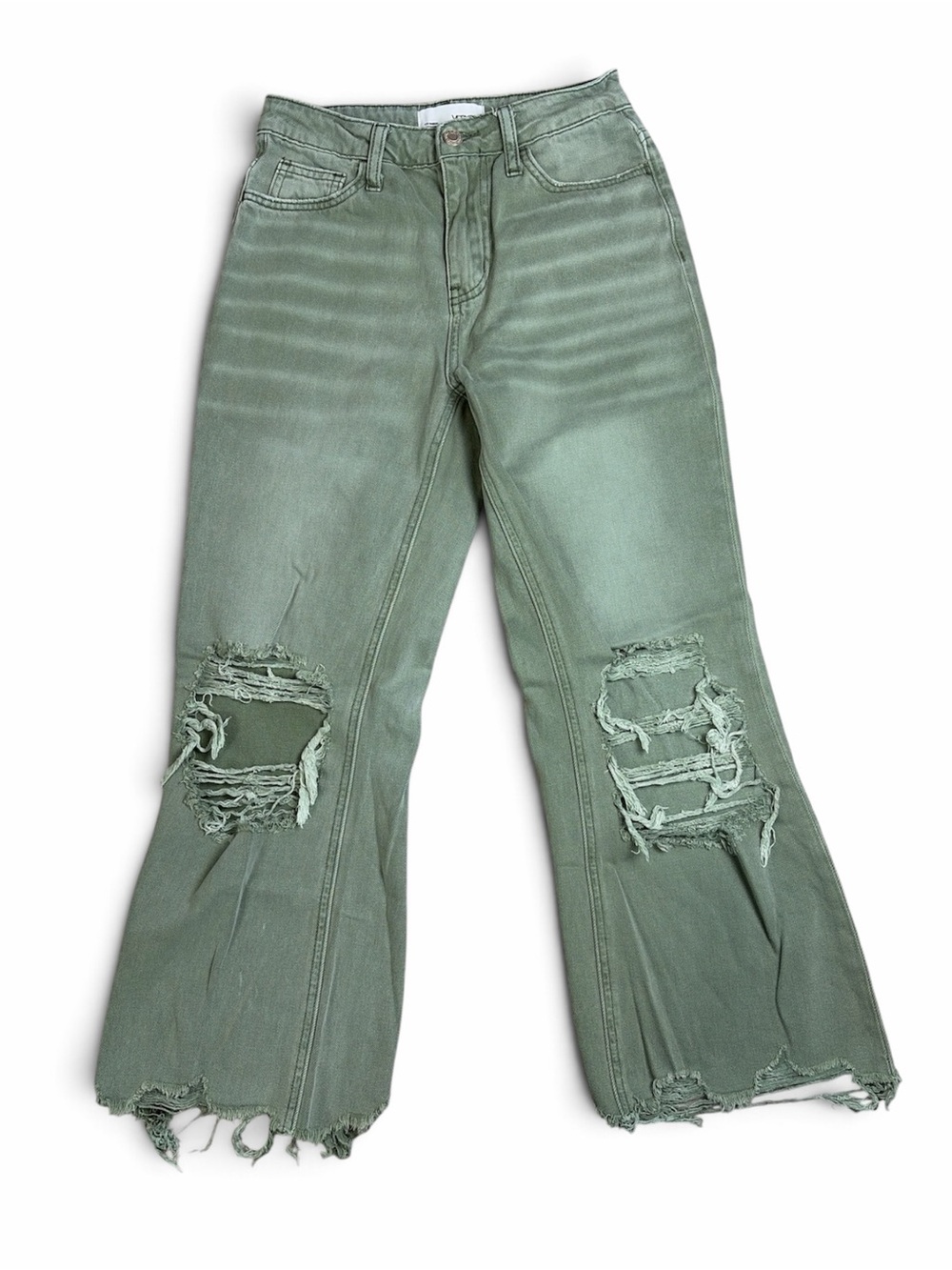 VERVET Jeans Womens 24 Olive Green High Rise Cropped Wide Leg Distressed V2738